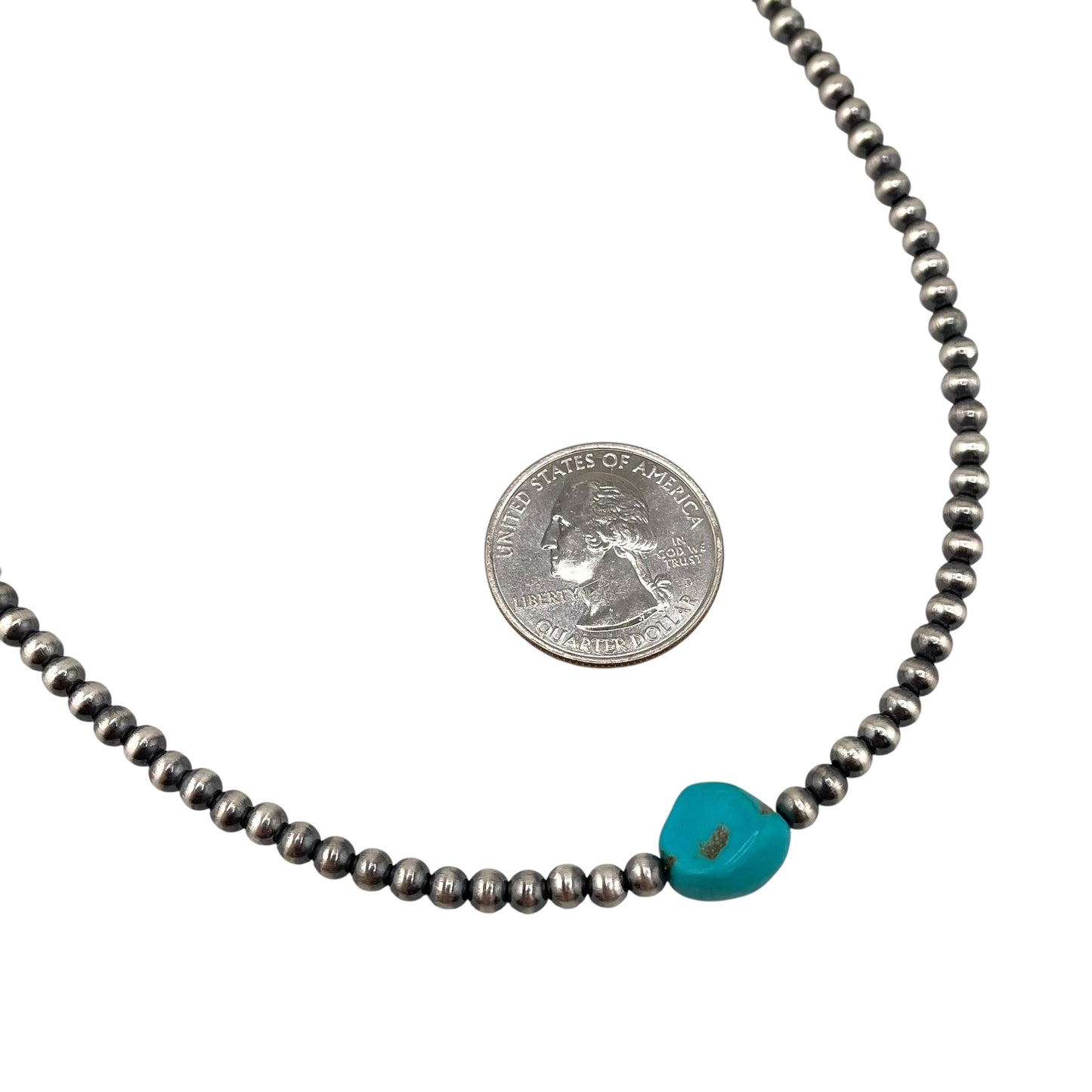 Desert Pearls 4mm Bead Turquoise Nugget Necklace Sterling Silver