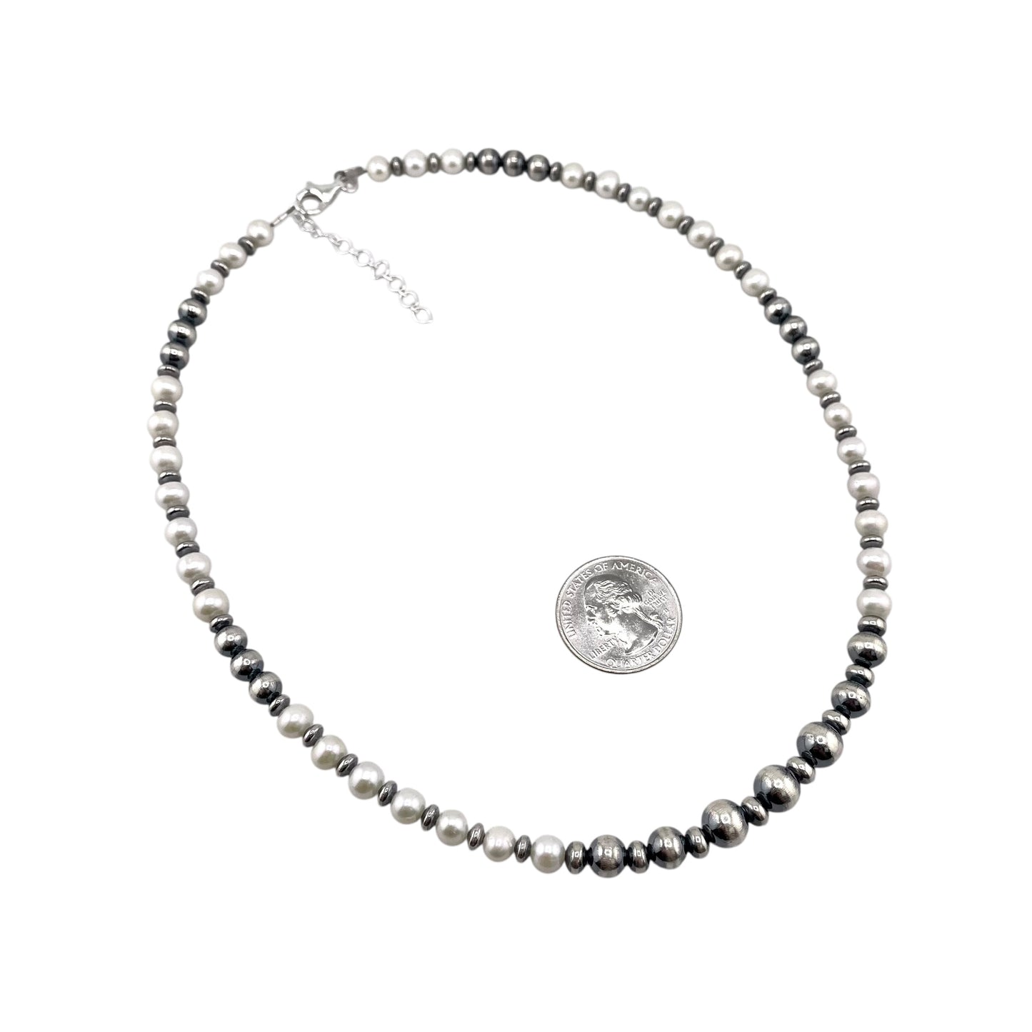 Desert Pearls & White Pearls Bead Necklace Sterling Silver