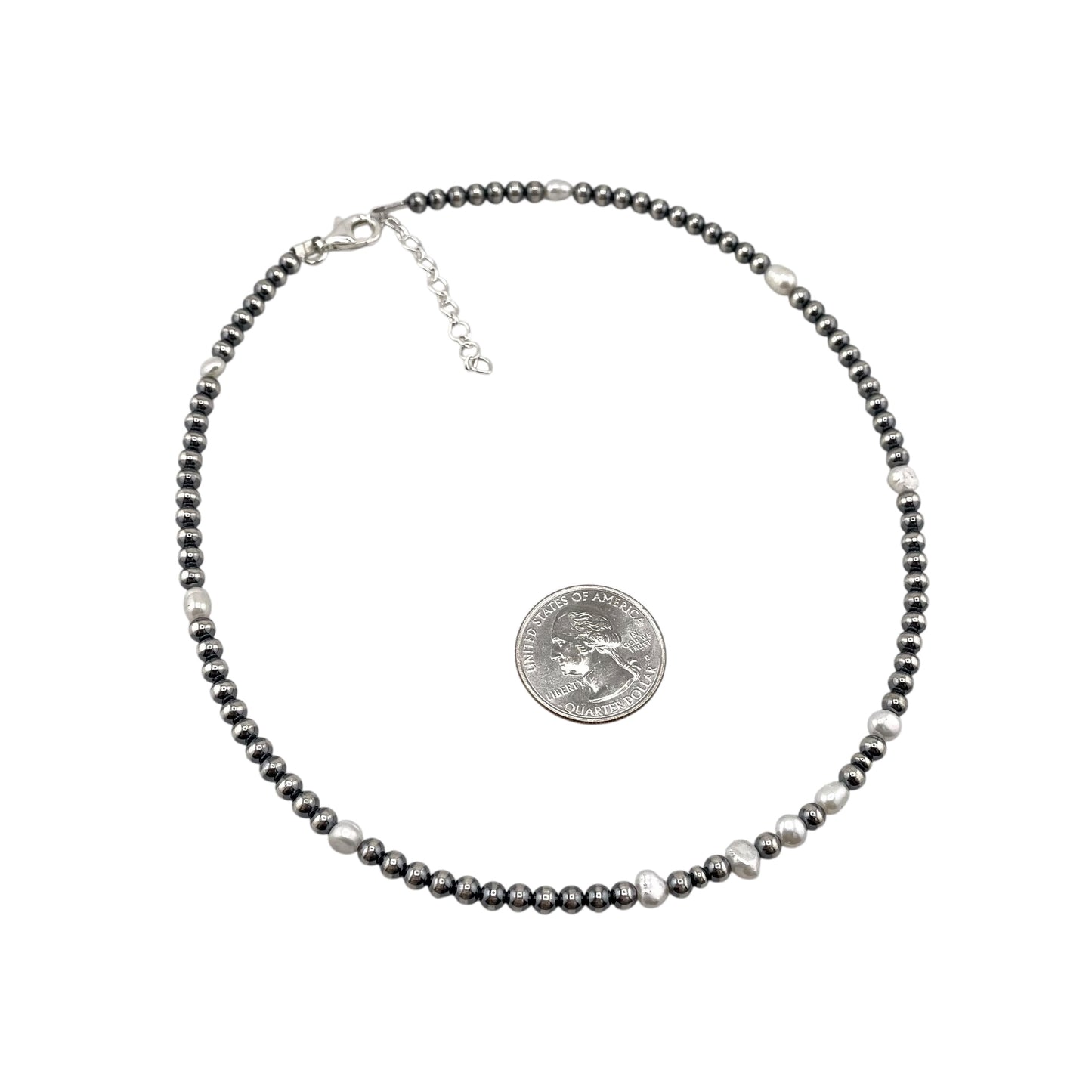 Desert Pearls & White Pearls Bead Necklace Sterling Silver