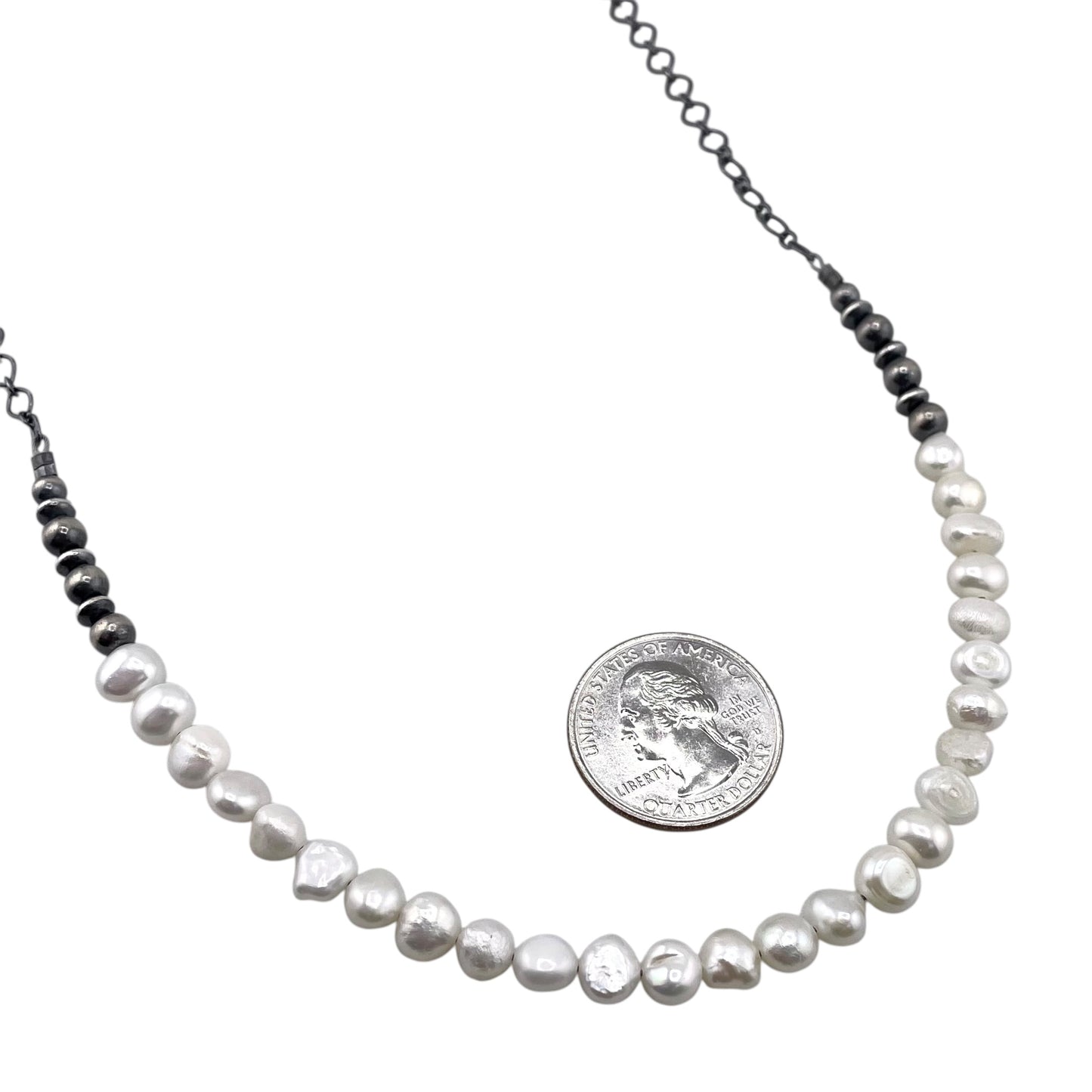 Desert Pearls & White Pearls Bead Chain Choker Necklace Sterling Silver