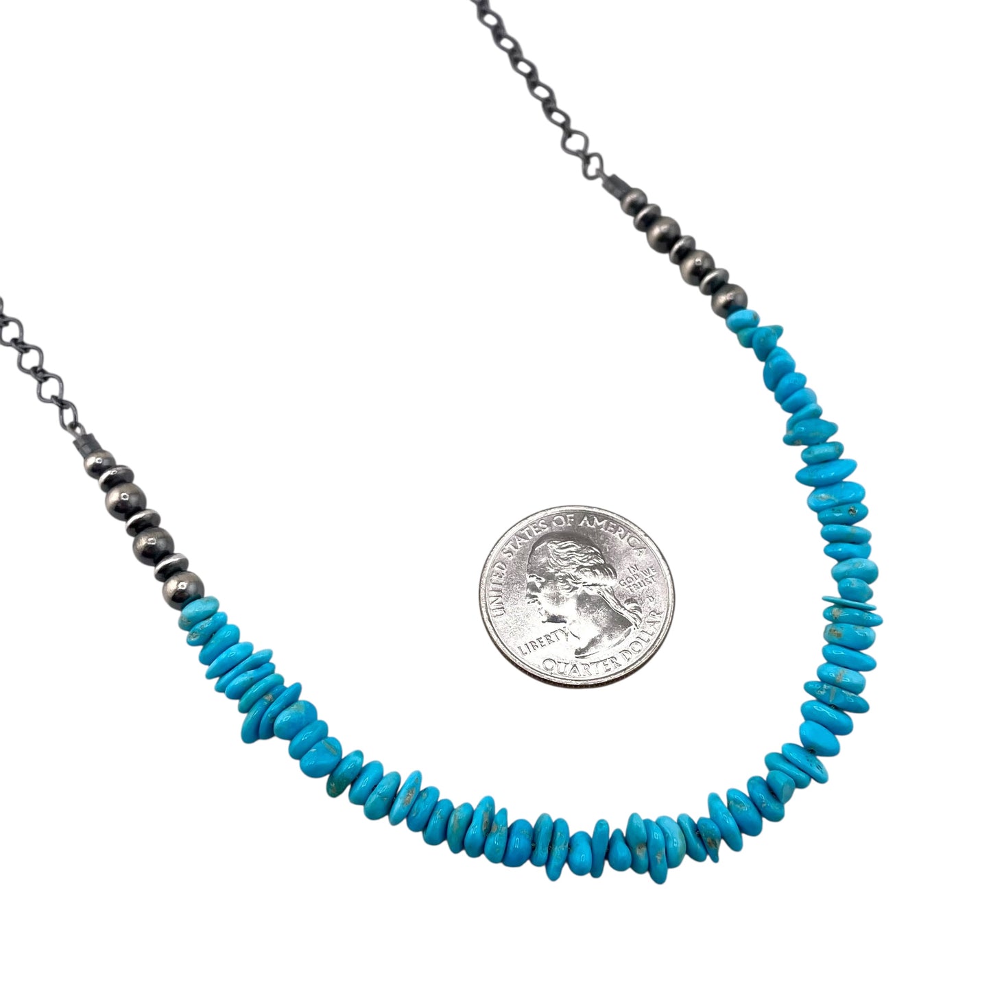 Desert Pearls & Blue Turquoise Bead Chain Choker Necklace Sterling Silver