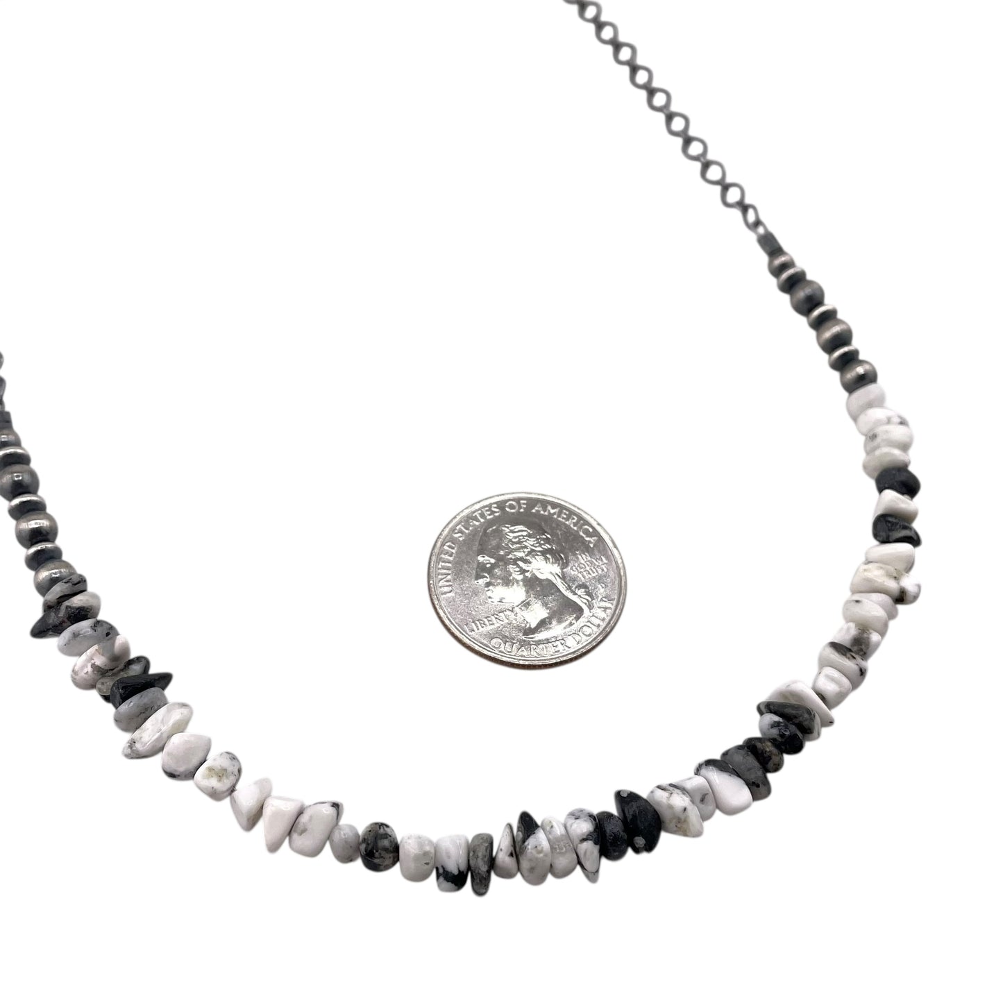 Desert Pearls & White Buffalo Bead Chain Choker Necklace Sterling Silver