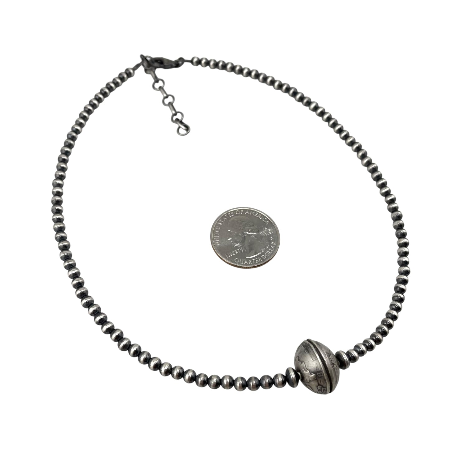 Desert Pearls & Mercury Dime Coin Floating Necklace Sterling Silver 16" + 2"