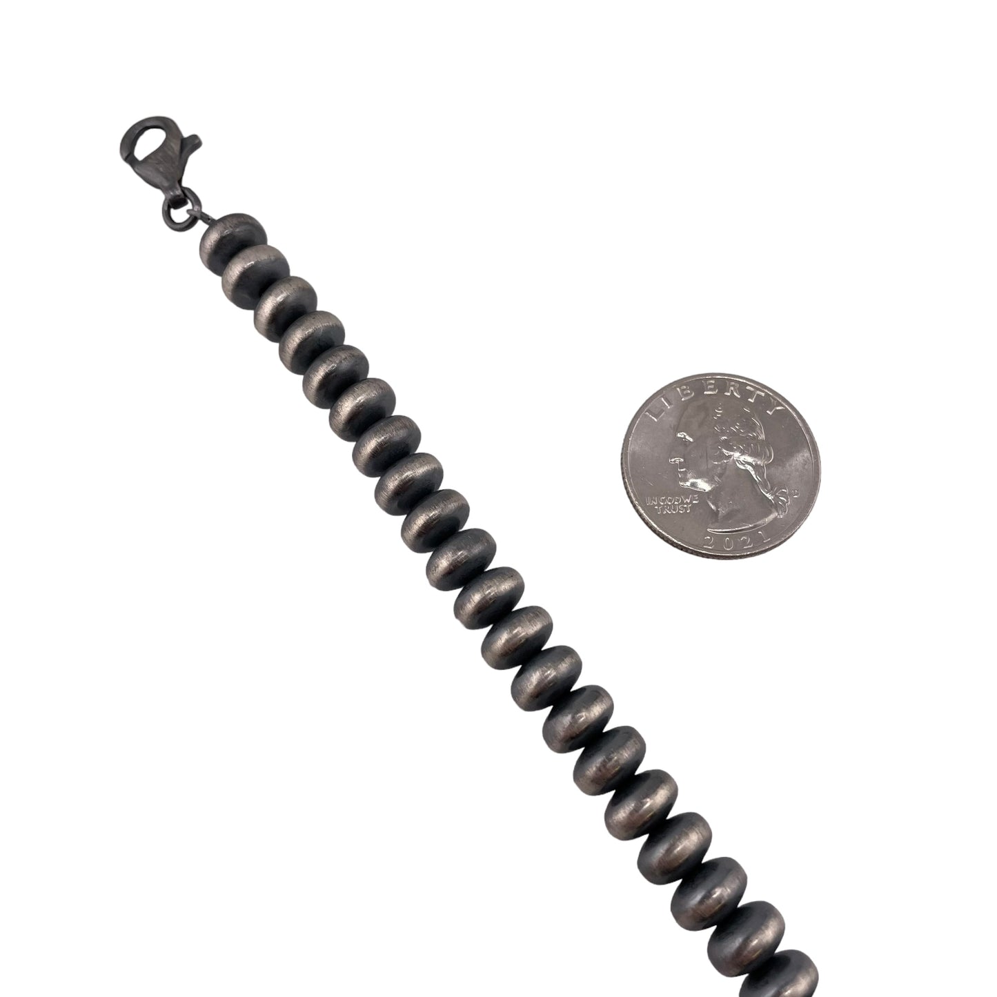 Sterling Silver Desert Pearls 9mm Saucer Oxidized Bead Necklace. Available from 16" to 36"