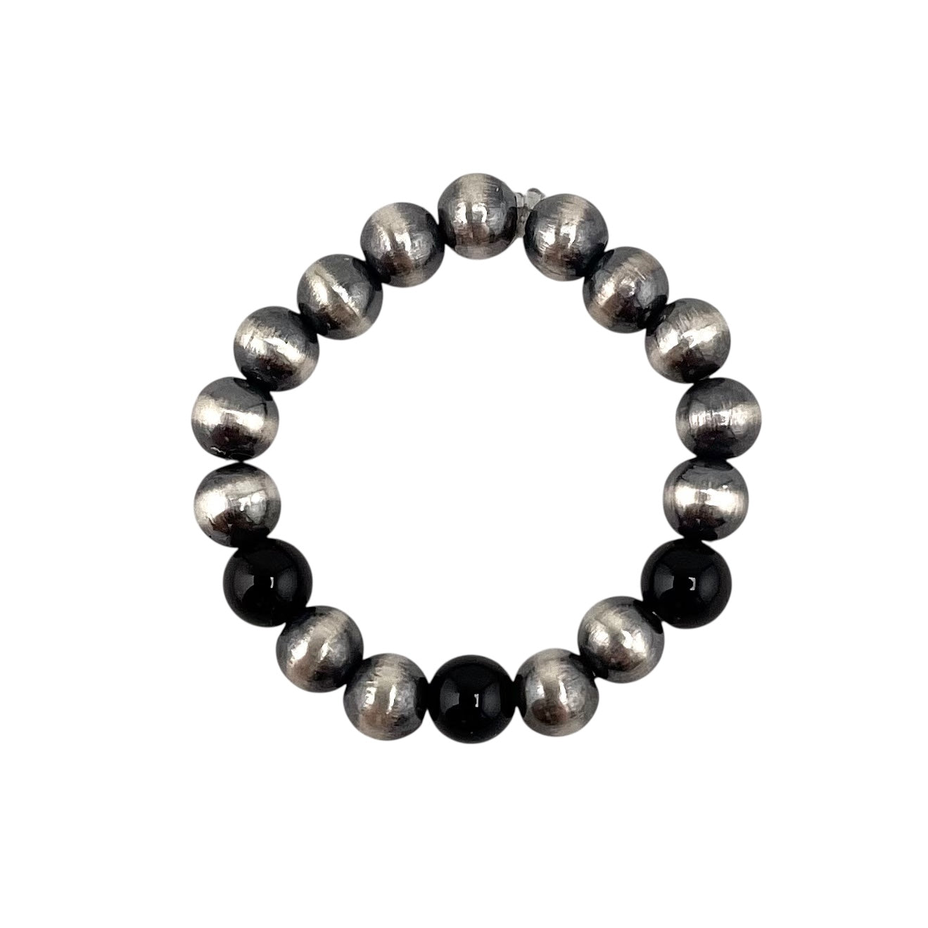 Onyx Desert Pearl 3 Bead 4mm Stretch Ring Sterling Silver