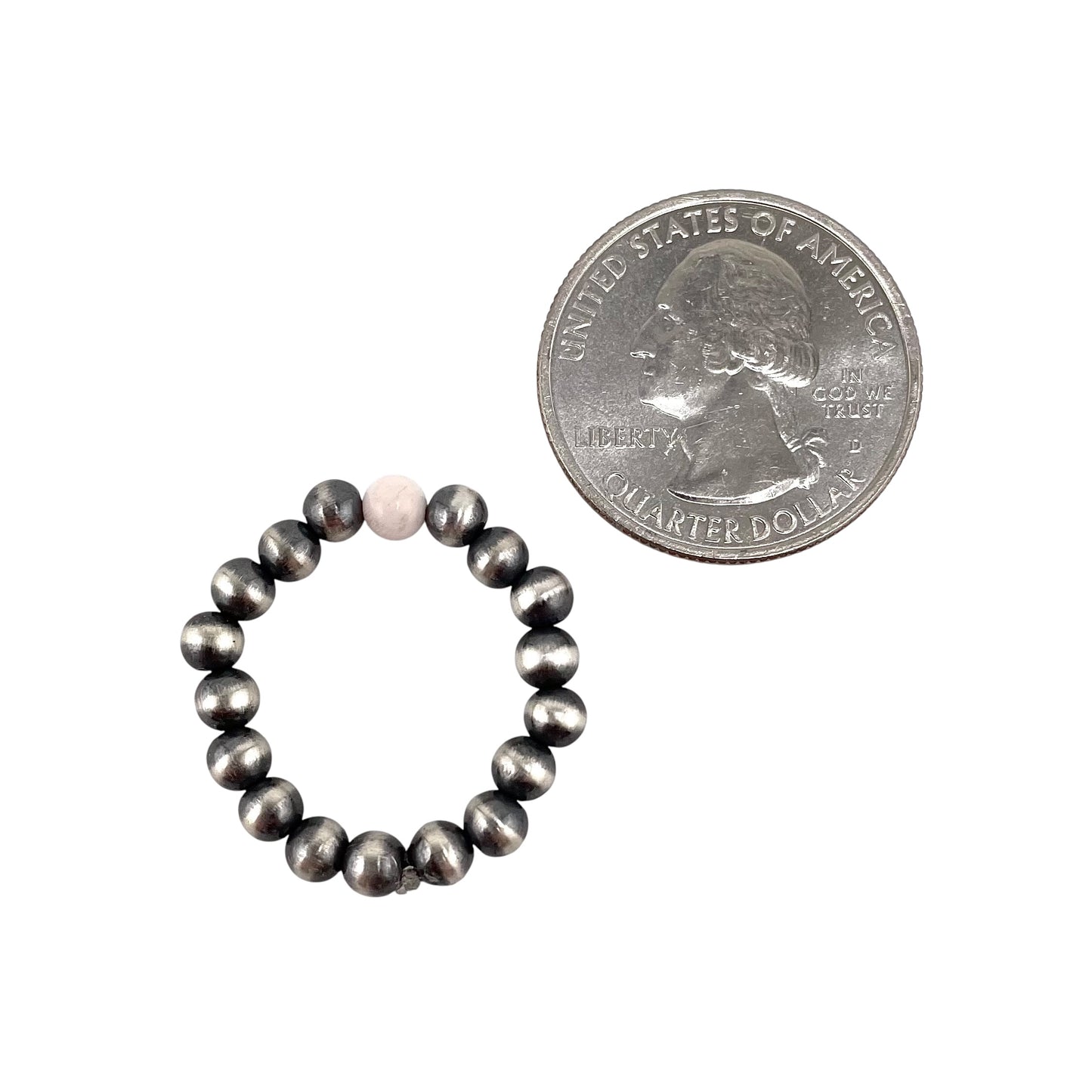Pink Conch Desert Pearl Bead 4mm Stretch Ring Sterling Silver