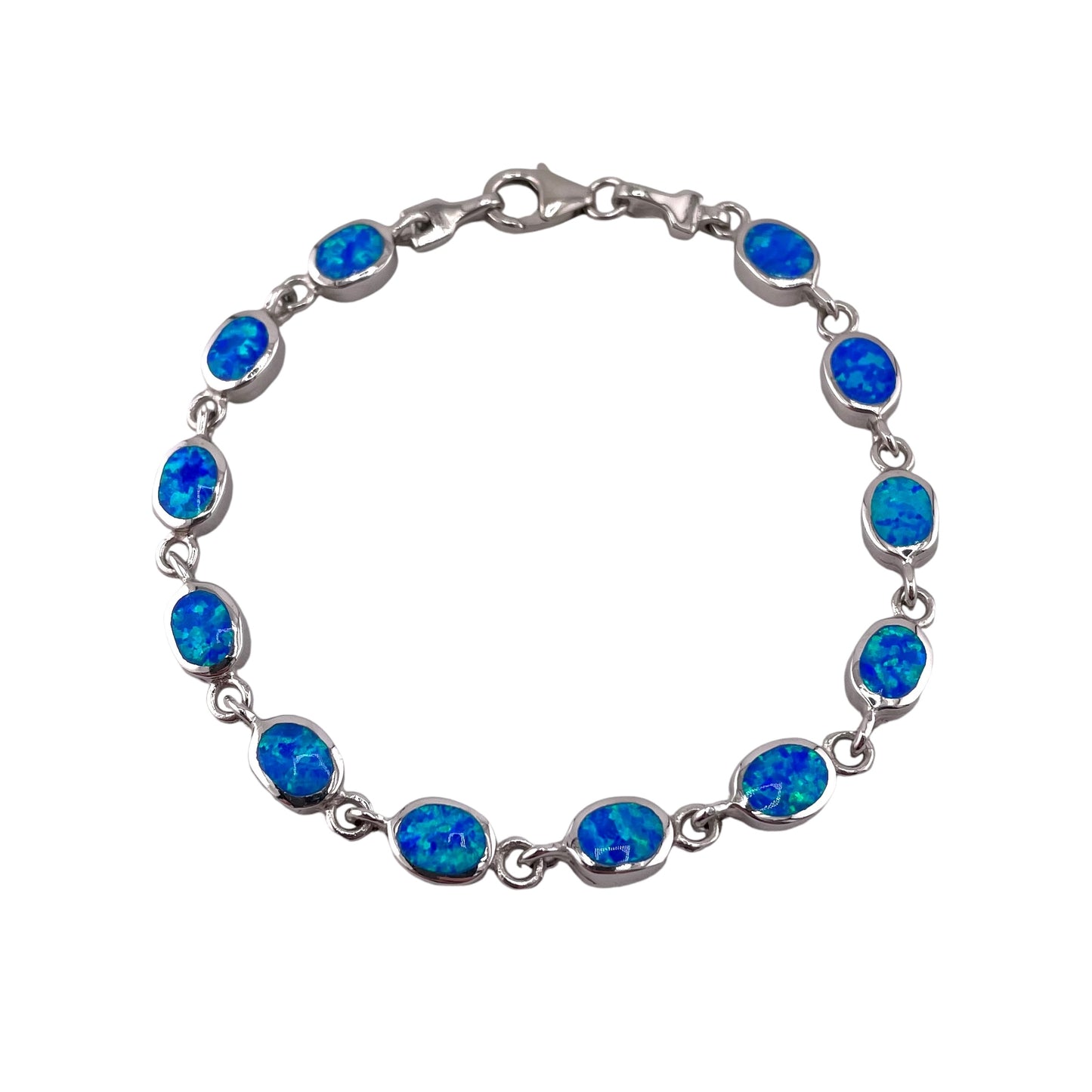 Blue Lab Opal 6mm Oval Link Bracelet Sterling Silver