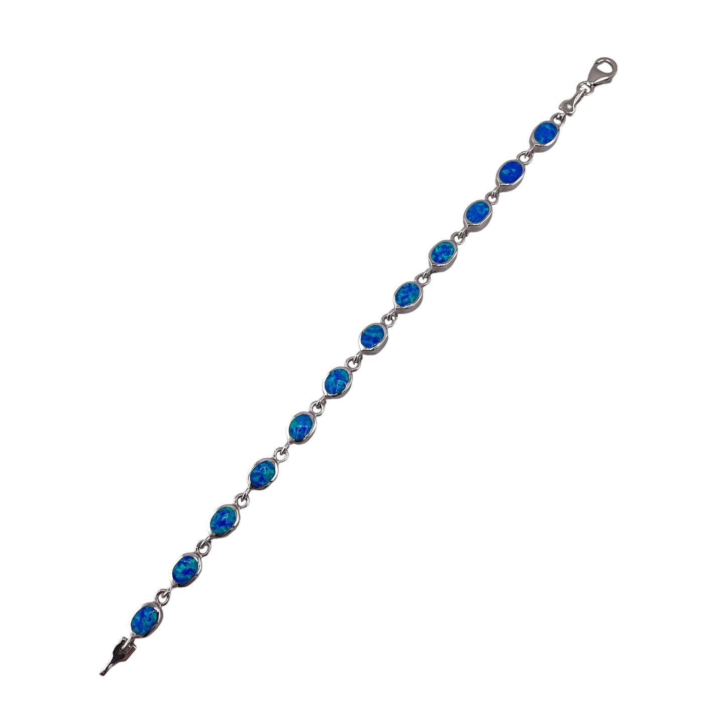 Blue Lab Opal 6mm Oval Link Bracelet Sterling Silver
