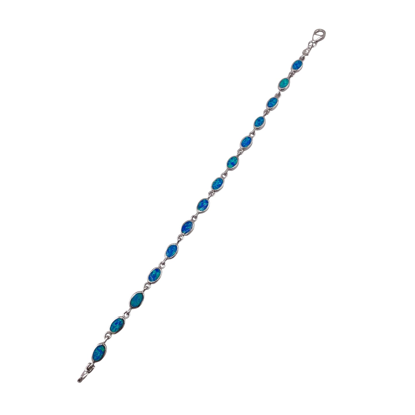 Blue Lab Opal 5mm Oval Link Bracelet Sterling Silver