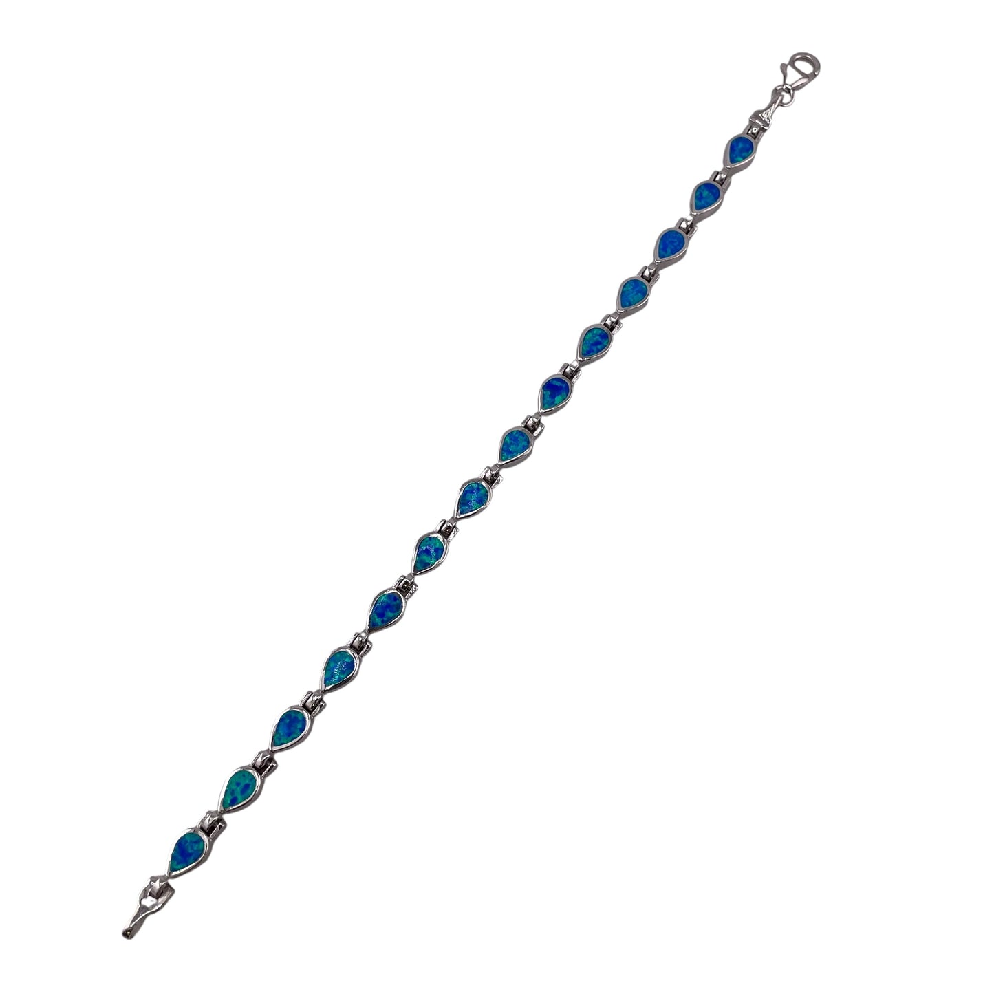 Blue Lab Opal 5.5mm Tear Drop Link Bracelet Sterling Silver