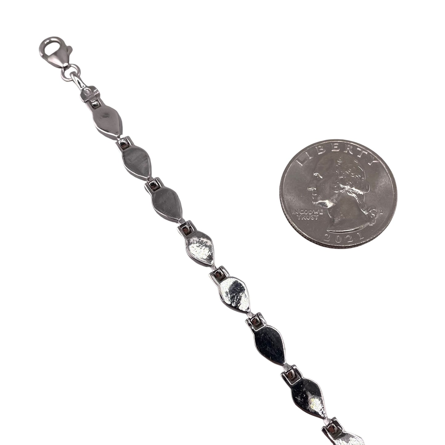 Blue Lab Opal 5.5mm Tear Drop Link Bracelet Sterling Silver