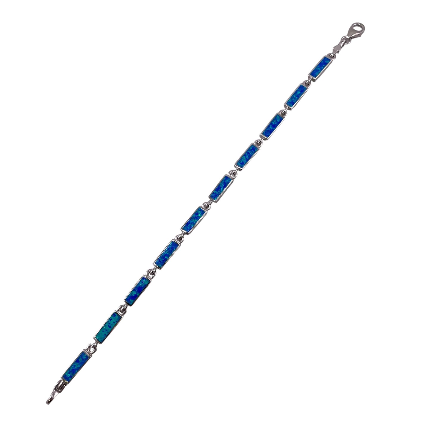Blue Lab Opal 4mm Rectangle Link Bracelet Sterling Silver