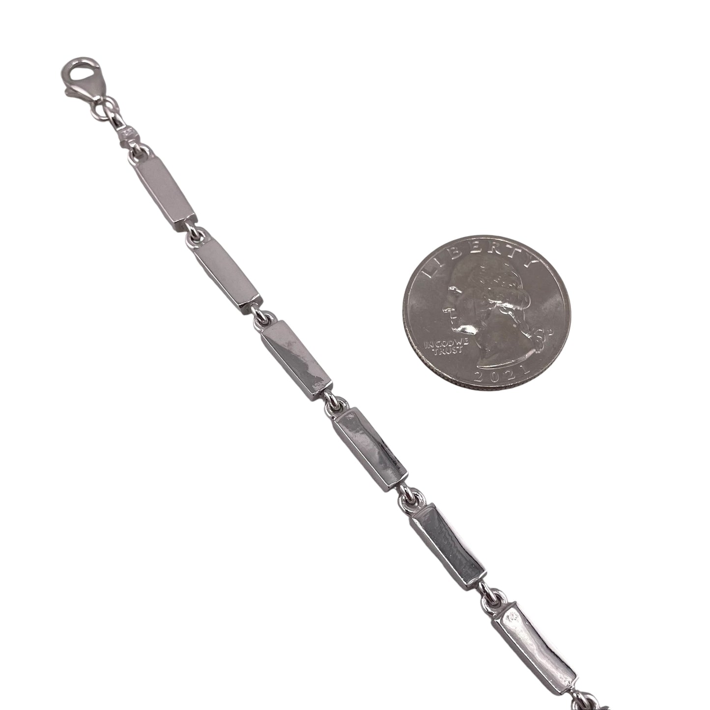 Blue Lab Opal 4mm Rectangle Link Bracelet Sterling Silver