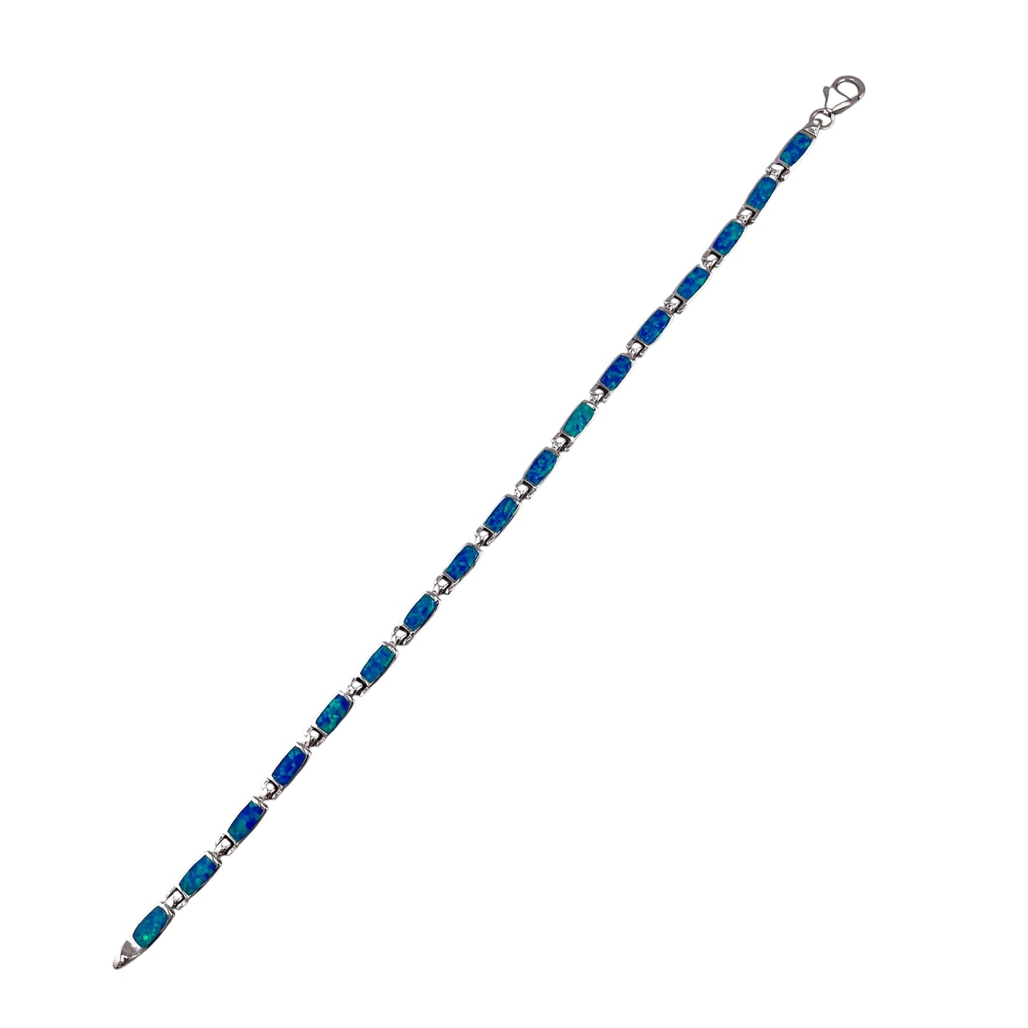 Blue Lab Opal 4mm Rectangle Link Bracelet Sterling Silver