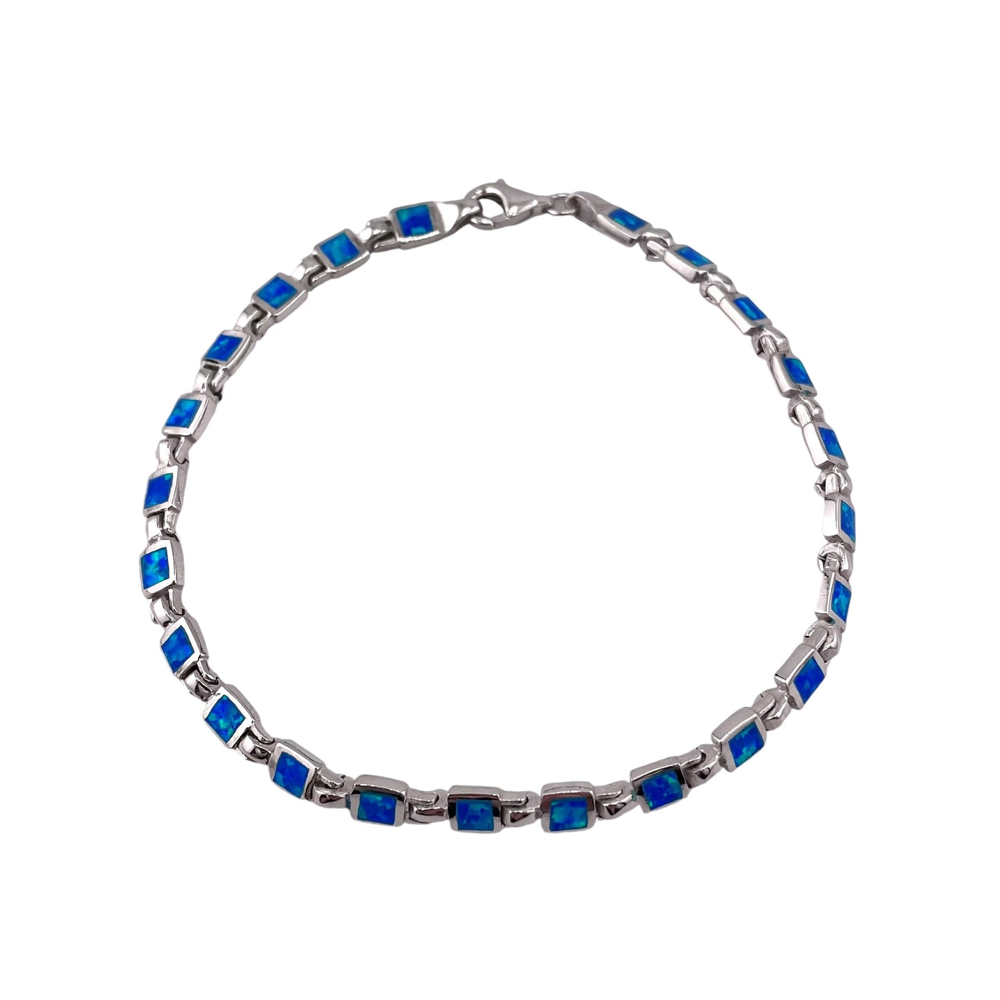 Blue Lab Opal 4mm Square Link Bracelet Sterling Silver
