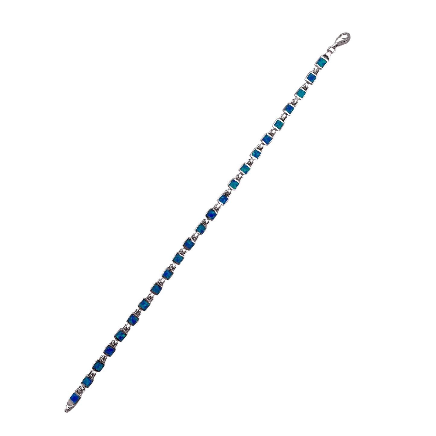 Blue Lab Opal 4mm Square Link Bracelet Sterling Silver