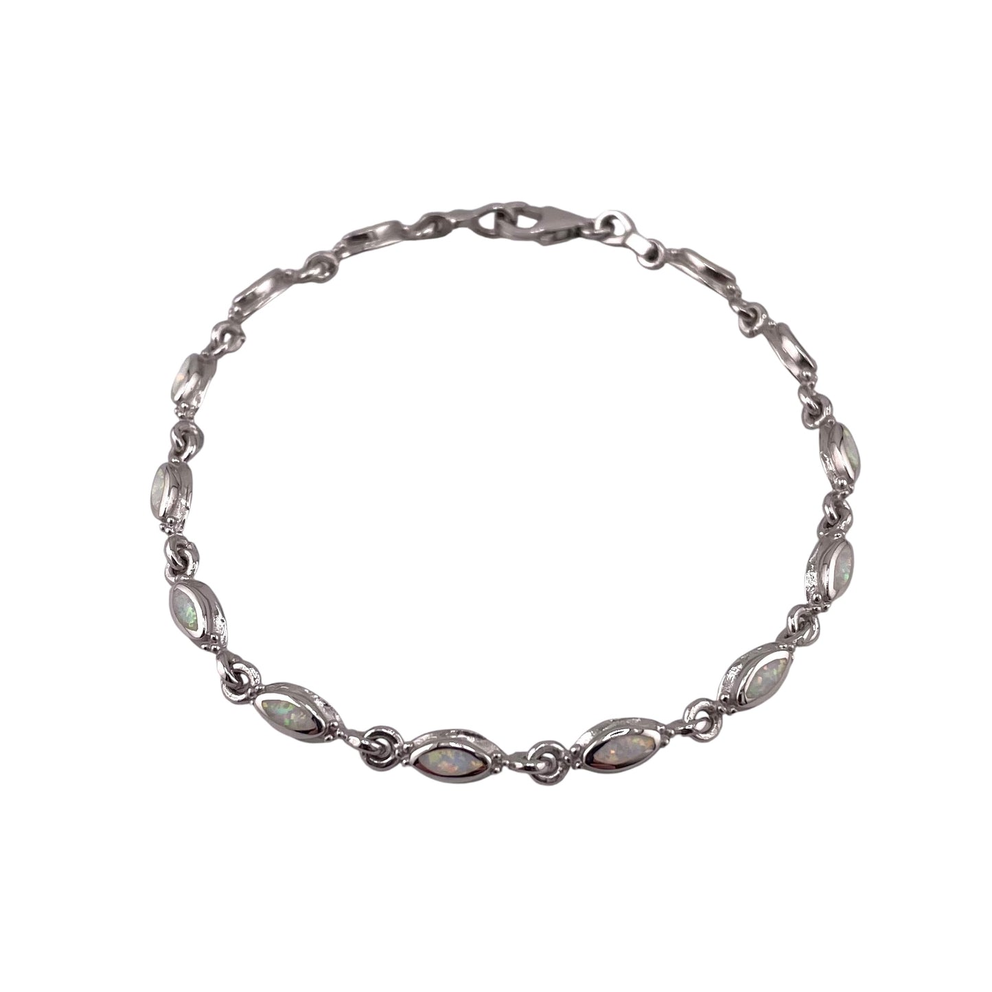 White Lab Opal 4mm Link Bracelet Sterling Silver