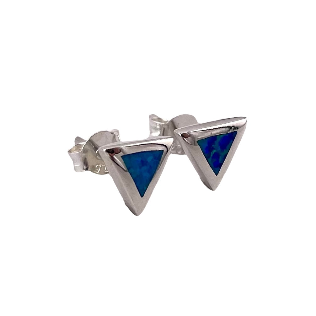 Blue Lab Opal 7mm Triangle Stud Earrings Sterling Silver