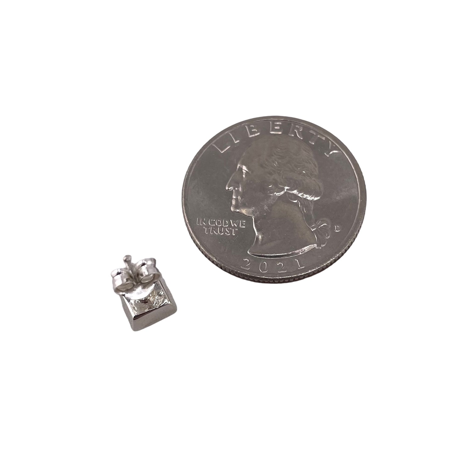 White Lab Opal 6mm Square Stud Earrings Sterling Silver