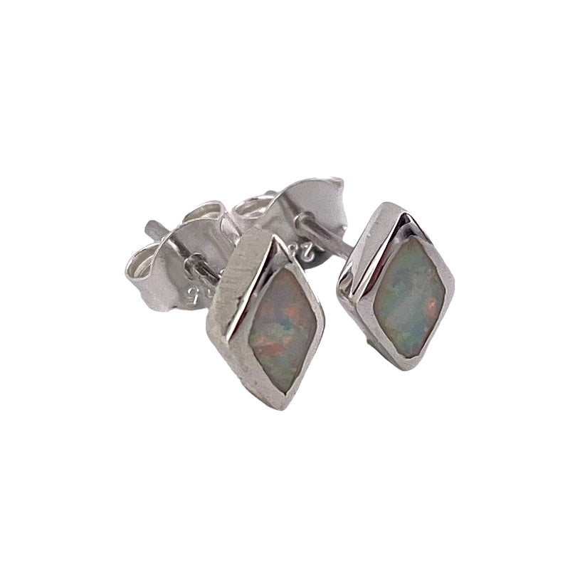White Lab Opal 8mm Diamond Stud Earrings Sterling Silver