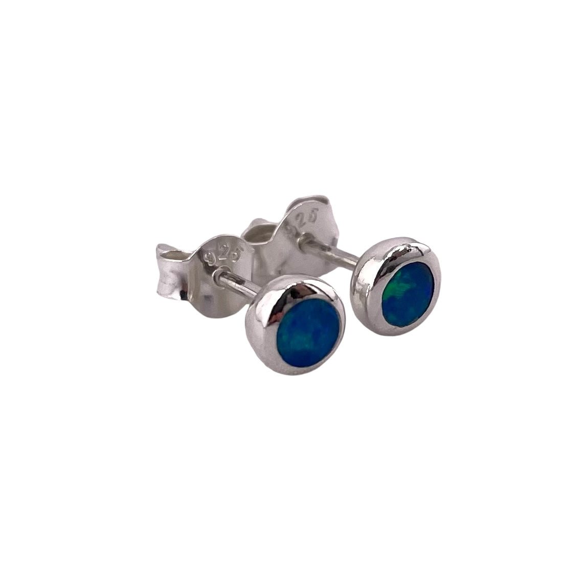 Blue Lab Opal 5mm Round Stud Earrings Sterling Silver