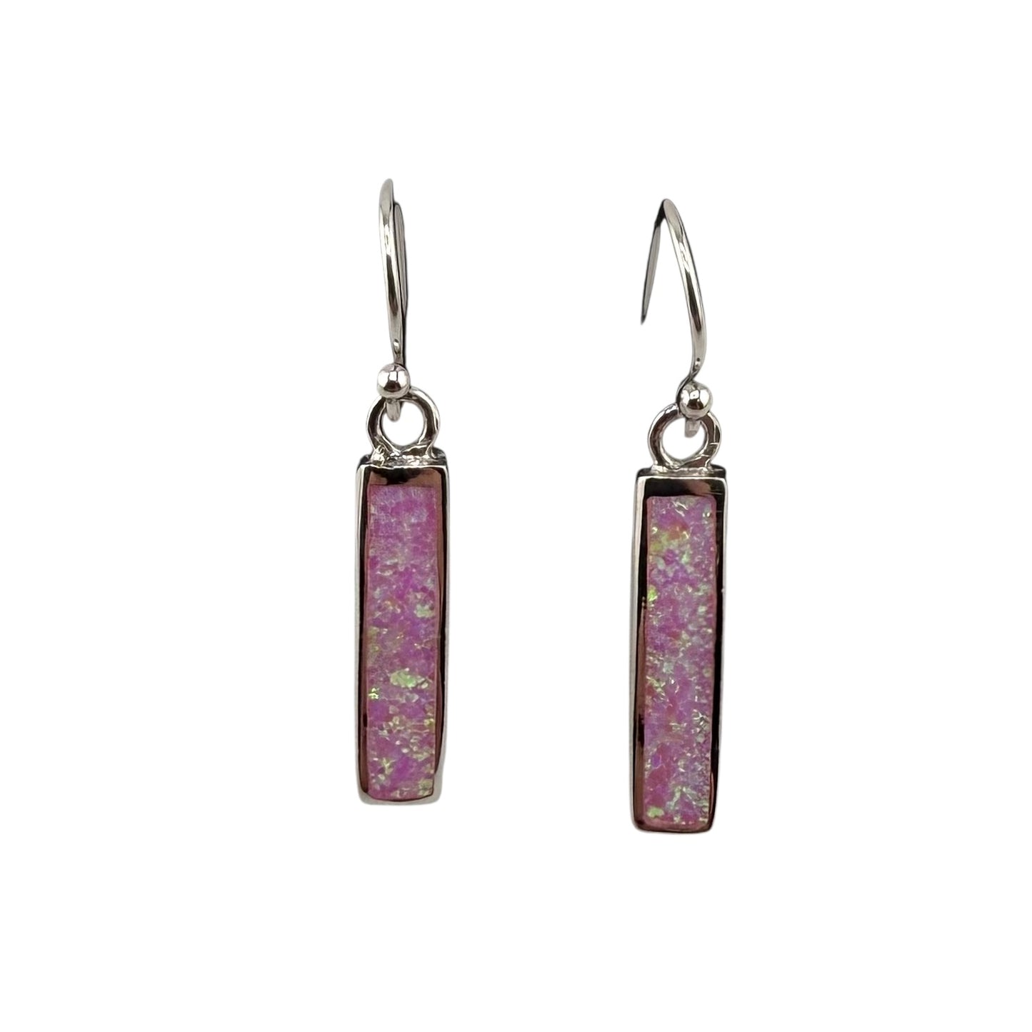 Pink Lab Opal Rectangle Dangle Earrings Sterling Silver