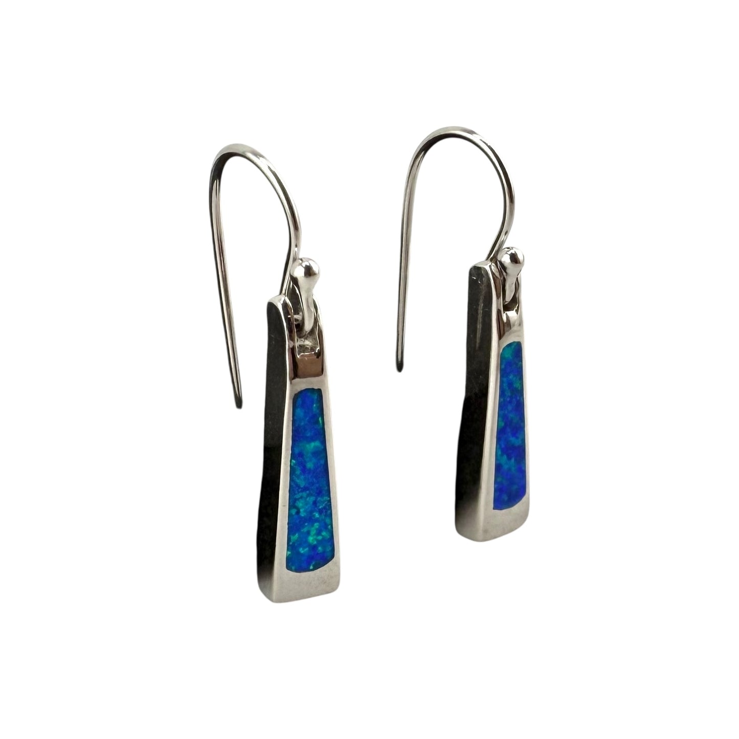Blue Lab Opal Triangle Dangle Earrings Sterling Silver
