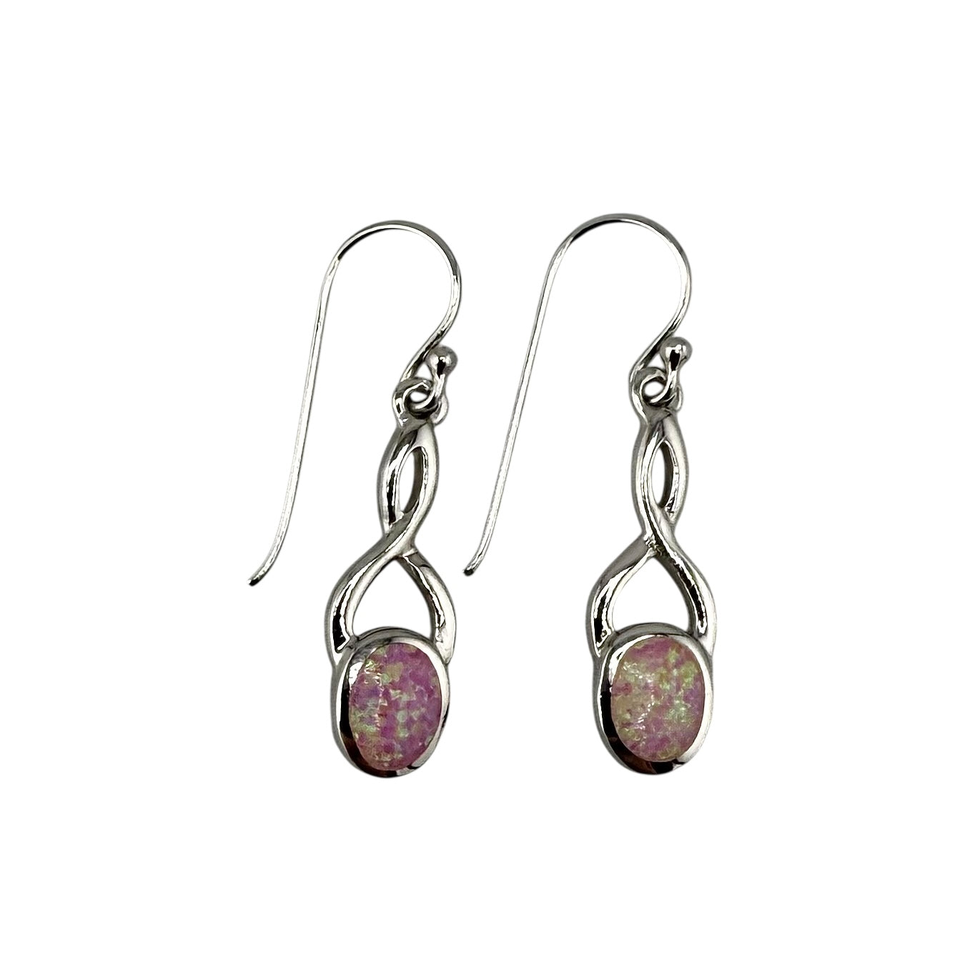 Pink Lab Opal Swirl Loop Dangle Earrings Sterling Silver