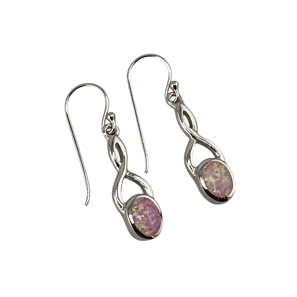 Pink Lab Opal Swirl Loop Dangle Earrings Sterling Silver