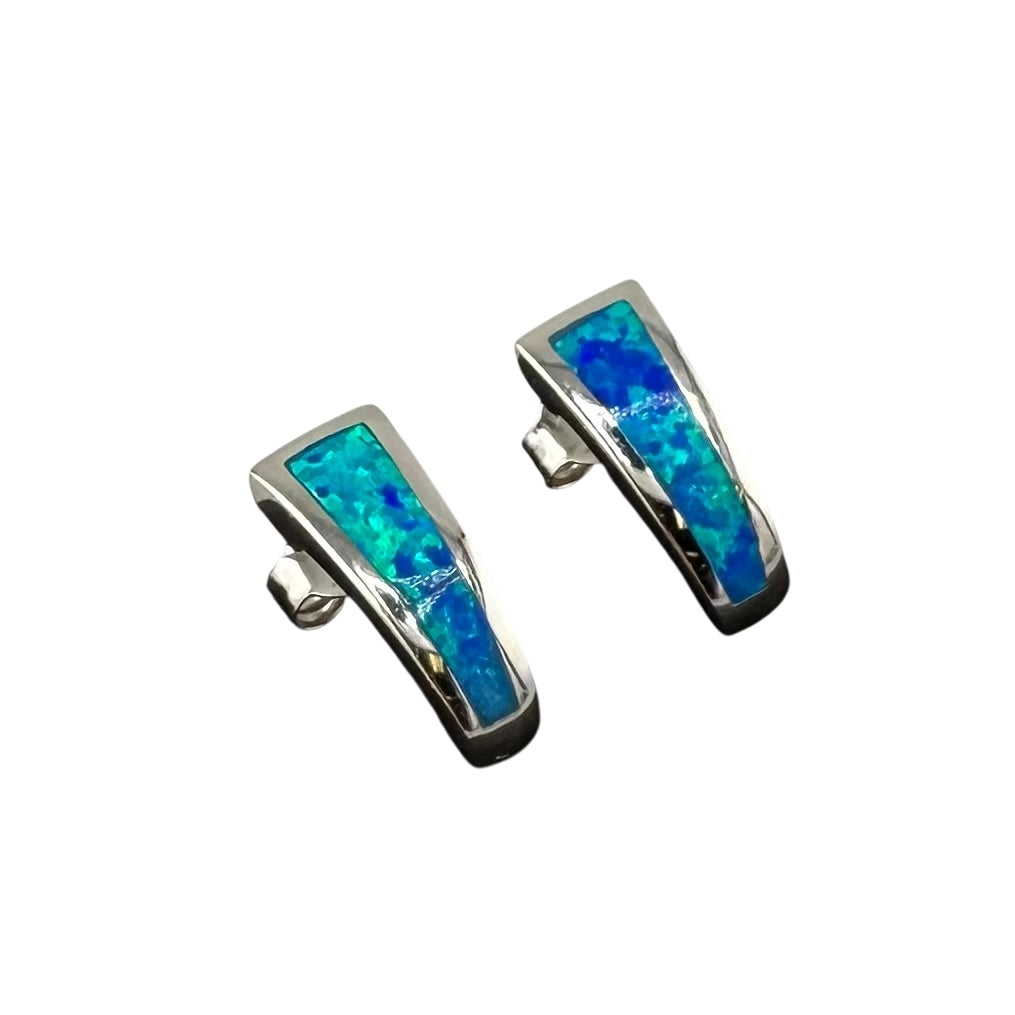 Blue Lab Opal Rounded Post Earrings Sterling Silver