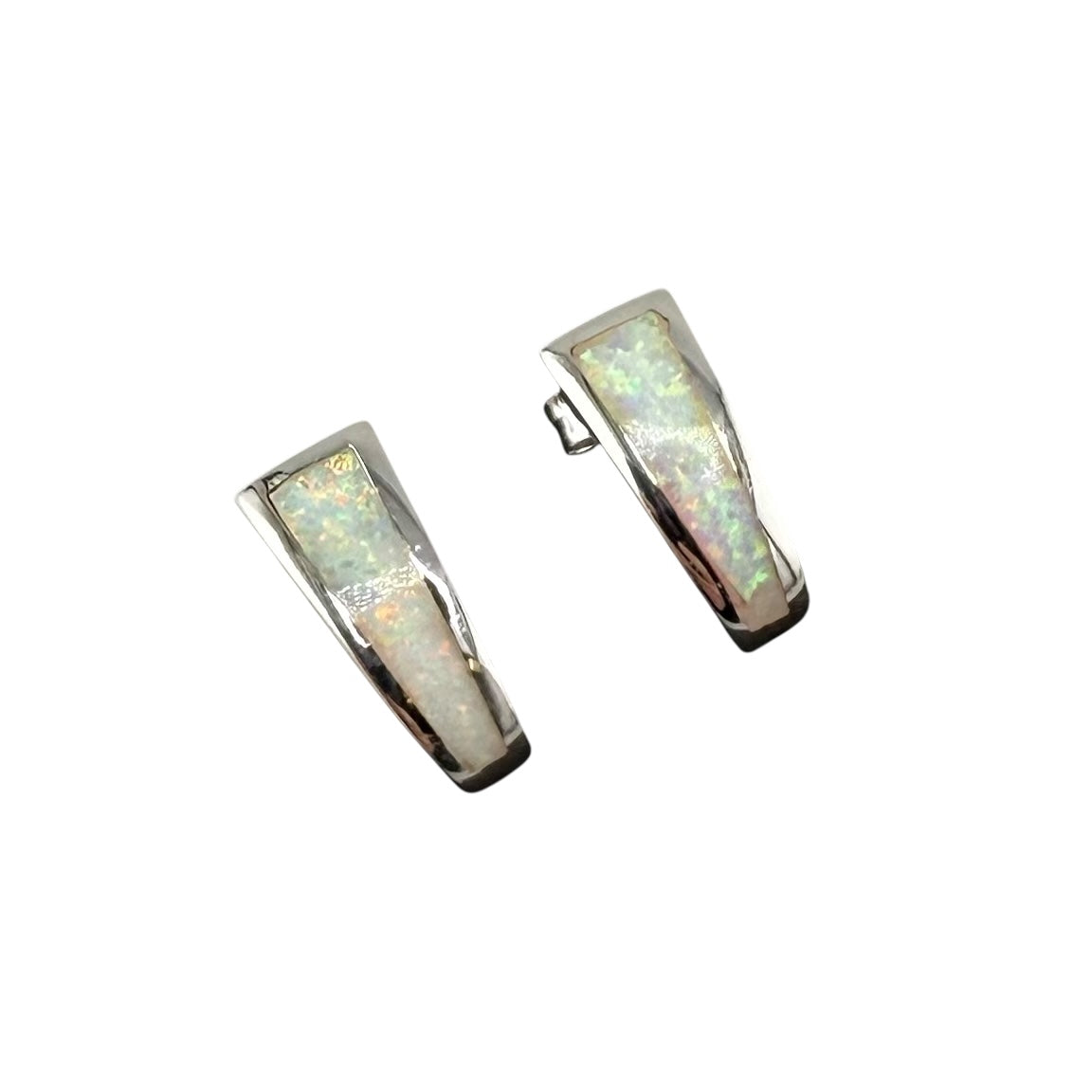White Lab Opal Rounded Post Earrings Sterling Silver