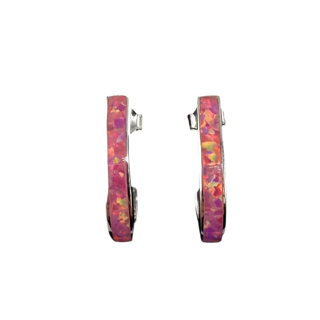 Pink Lab Opal Rounded Post Earrings Sterling Silver