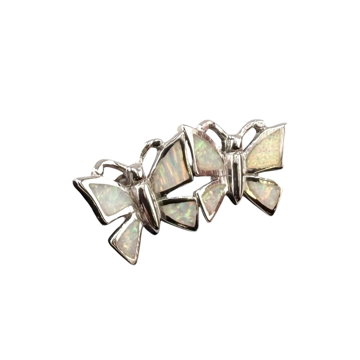 White Lab Opal Butterfly Post Earrings Sterling Silver