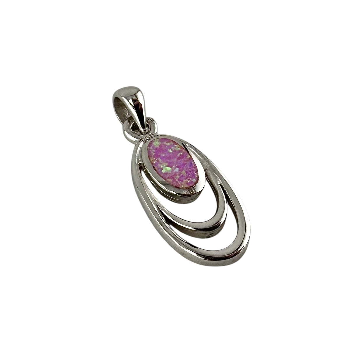Pink Lab Opal Oval Pendant Sterling Silver