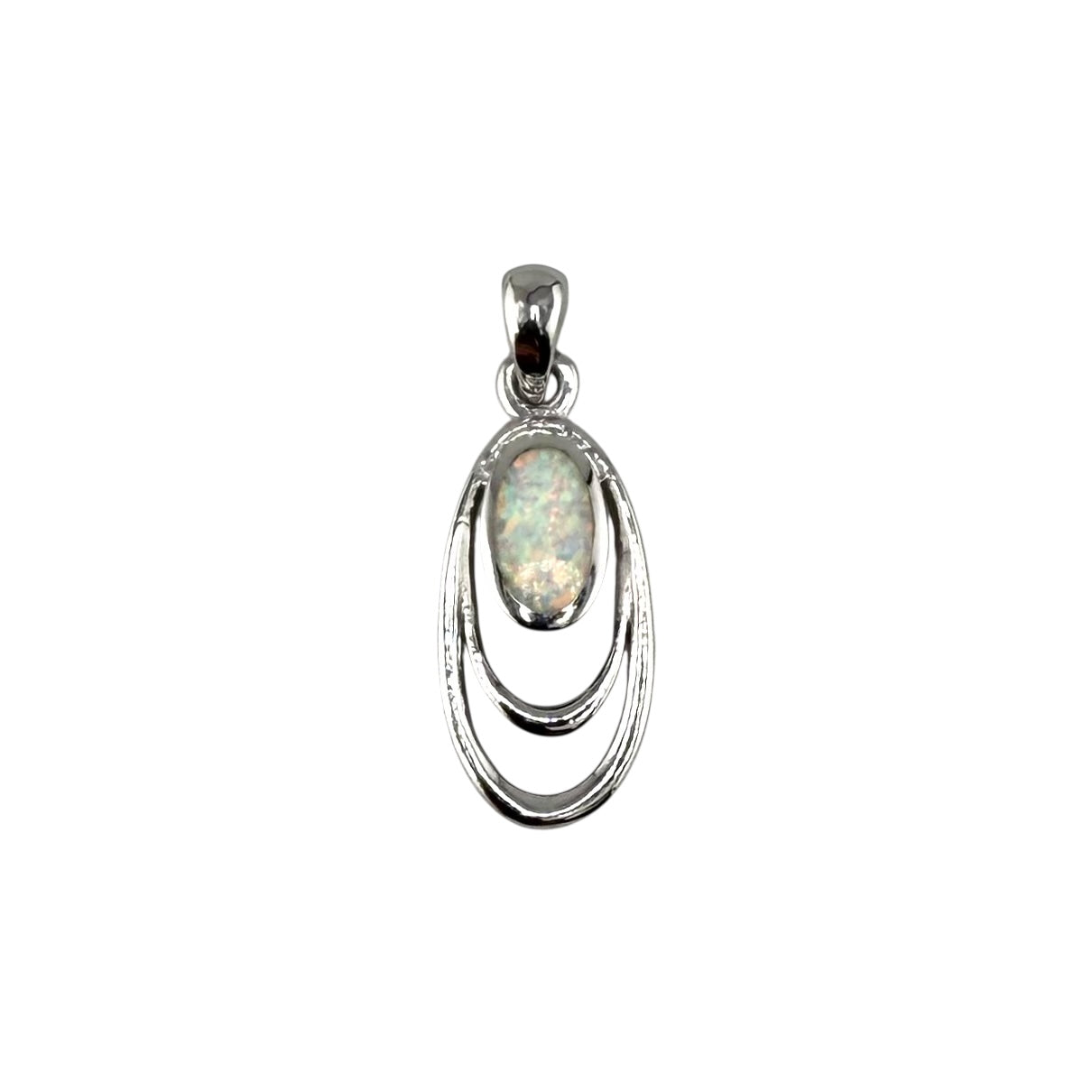 White Lab Opal Oval Pendant Sterling Silver