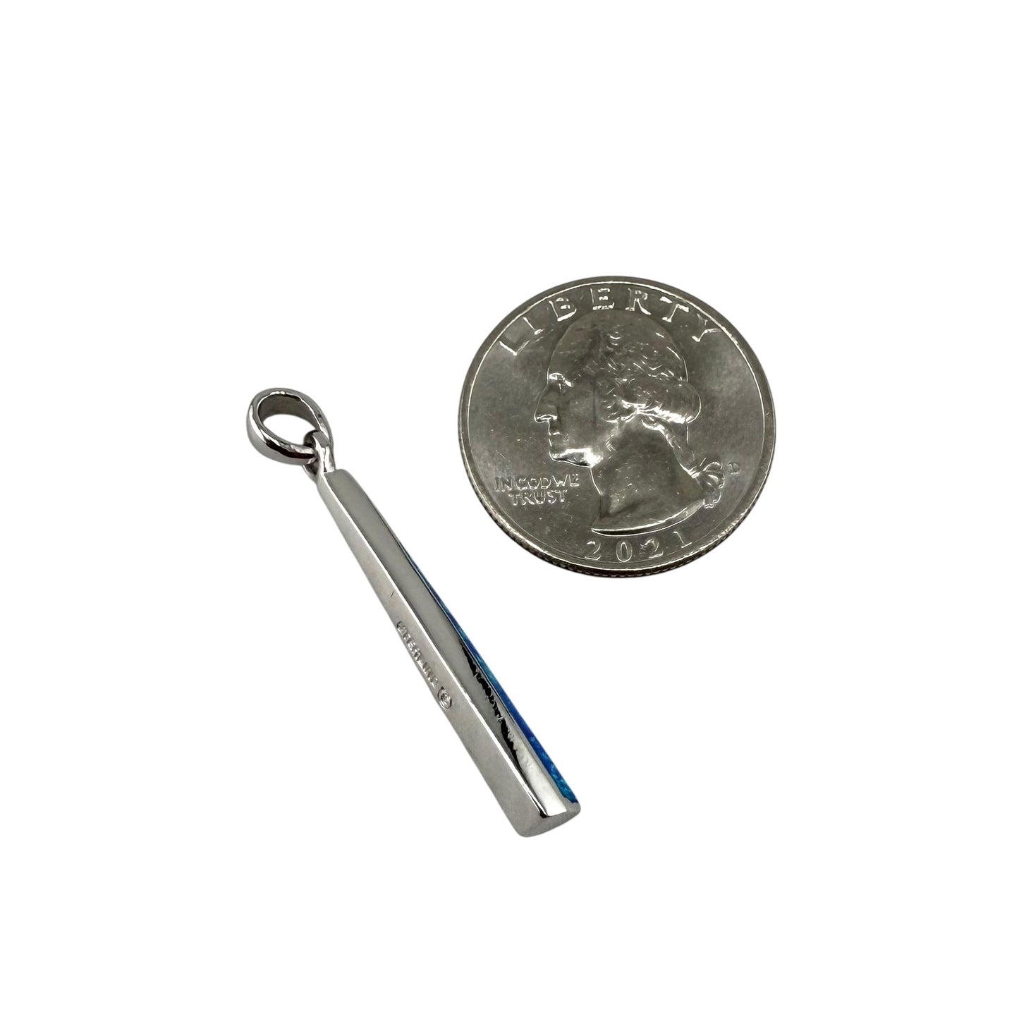 Blue Lab Opal Long Bar Pendant Sterling Silver