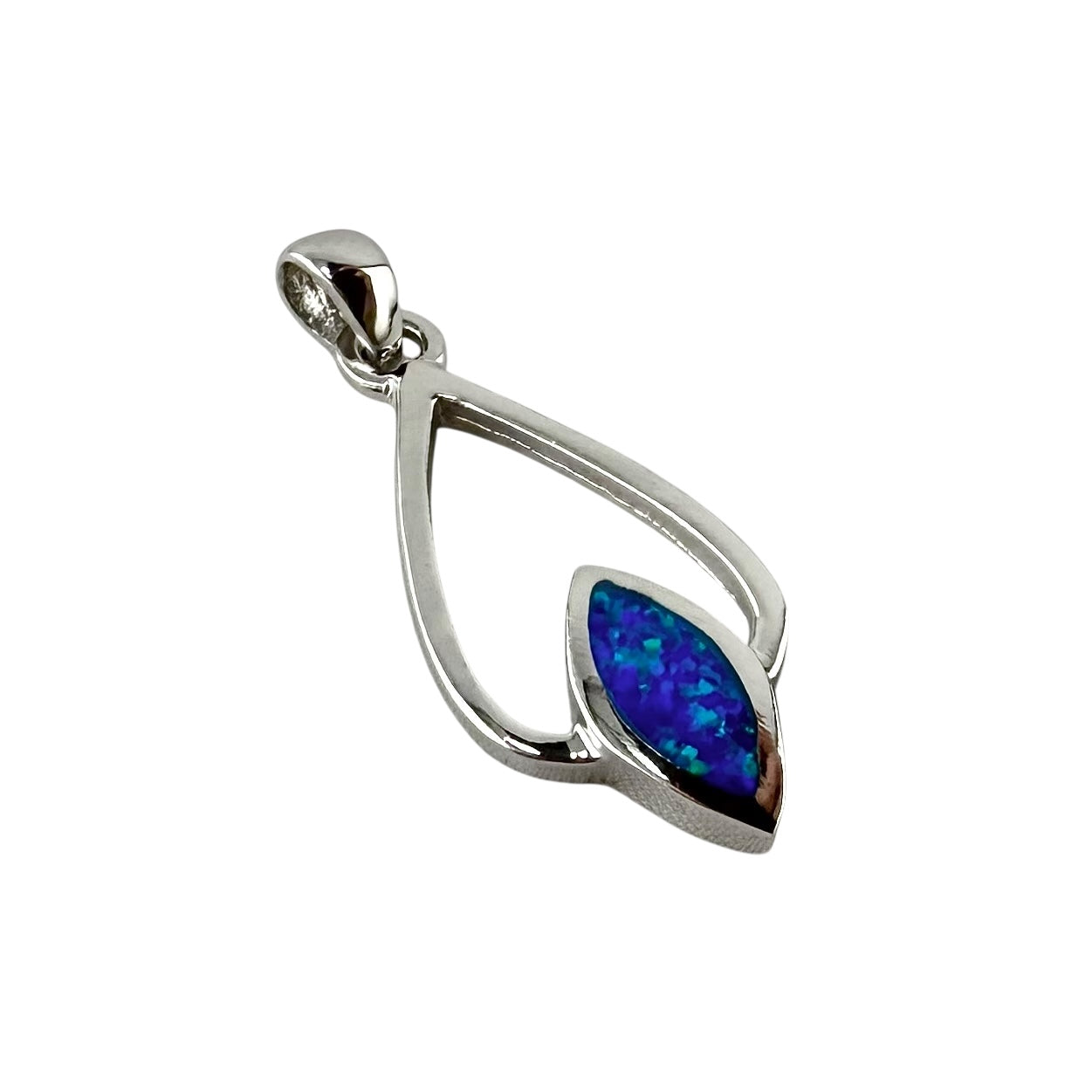 Blue Lab Opal Pear and Diamond Shape Pendant Sterling Silver