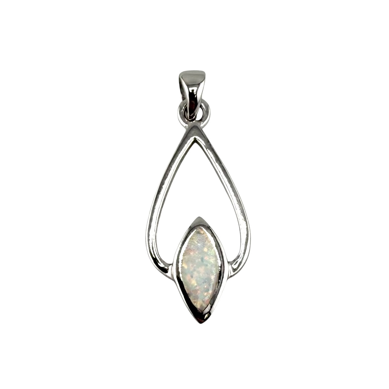 White Lab Opal Pear and Diamond Shape Pendant Sterling Silver