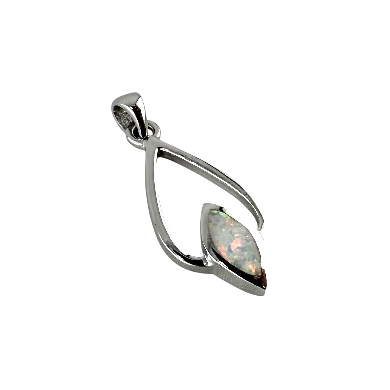 White Lab Opal Pear and Diamond Shape Pendant Sterling Silver