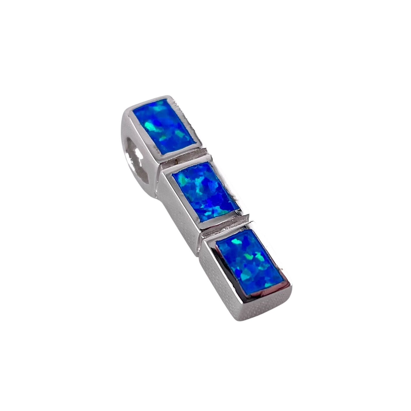 Blue Lab Opal Hidden Bail Stacked Rectangle Pendant Sterling Silver
