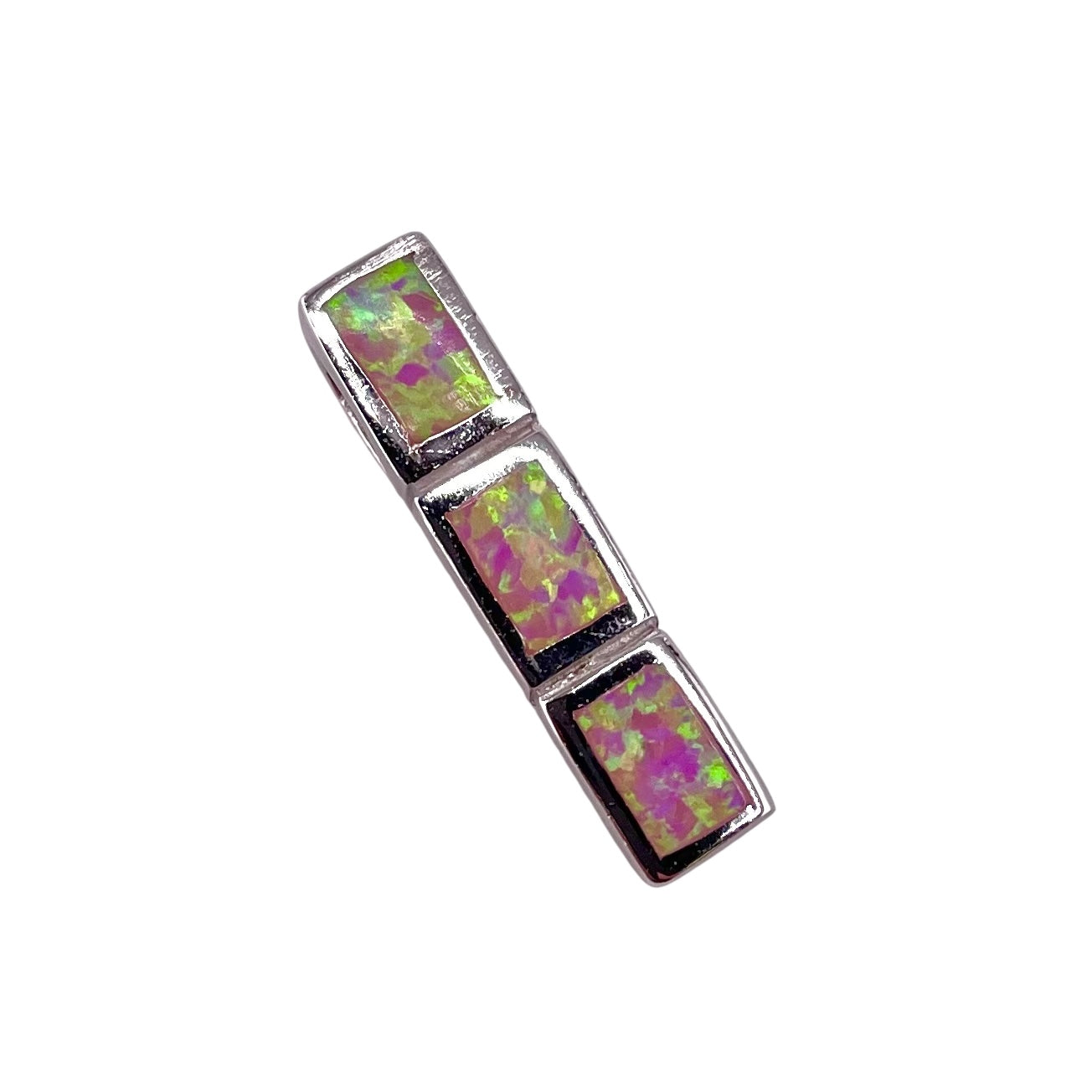 Pink Lab Opal Hidden Bail Stacked Rectangle Pendant Sterling Silver