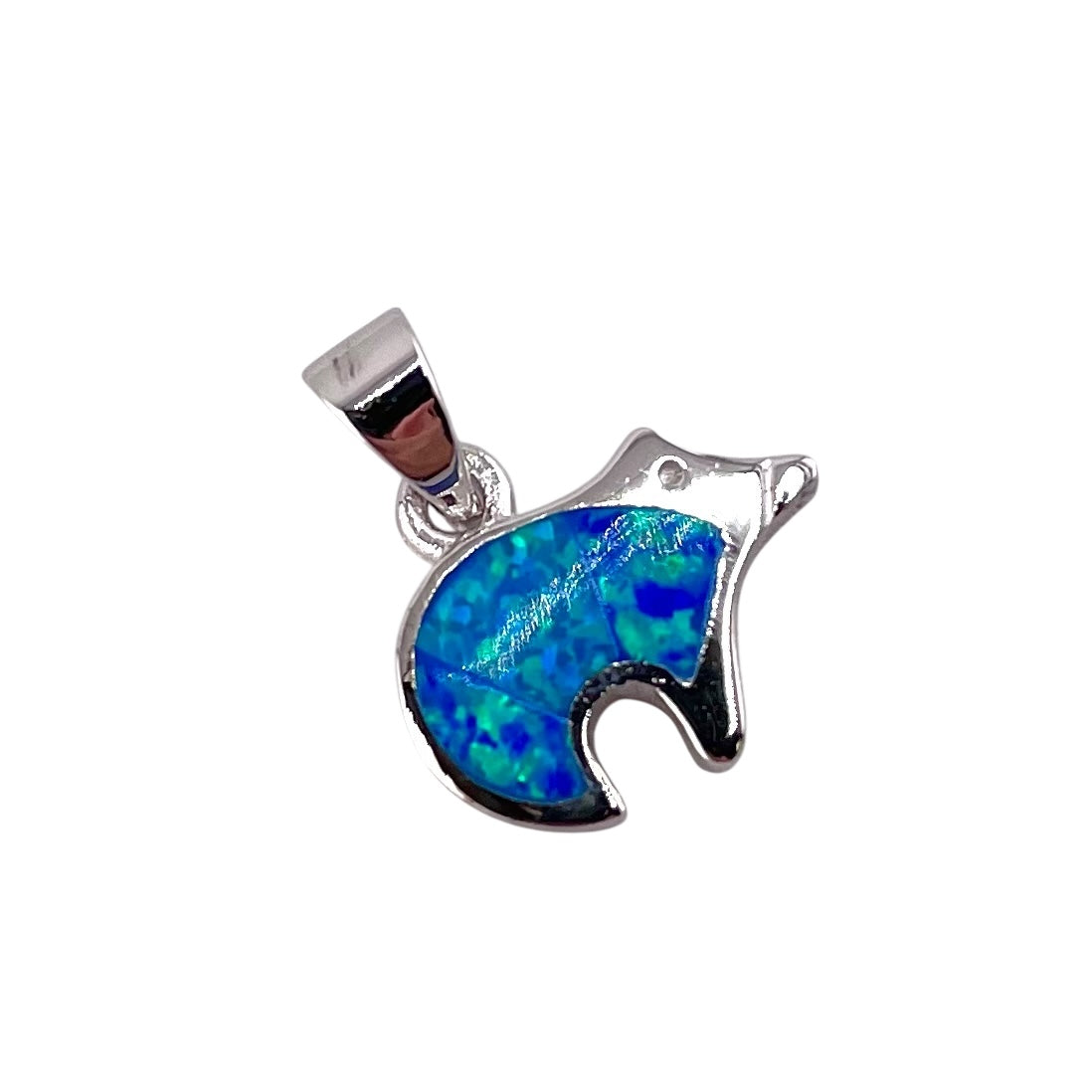 Blue Lab Opal Bear Pendant Sterling Silver