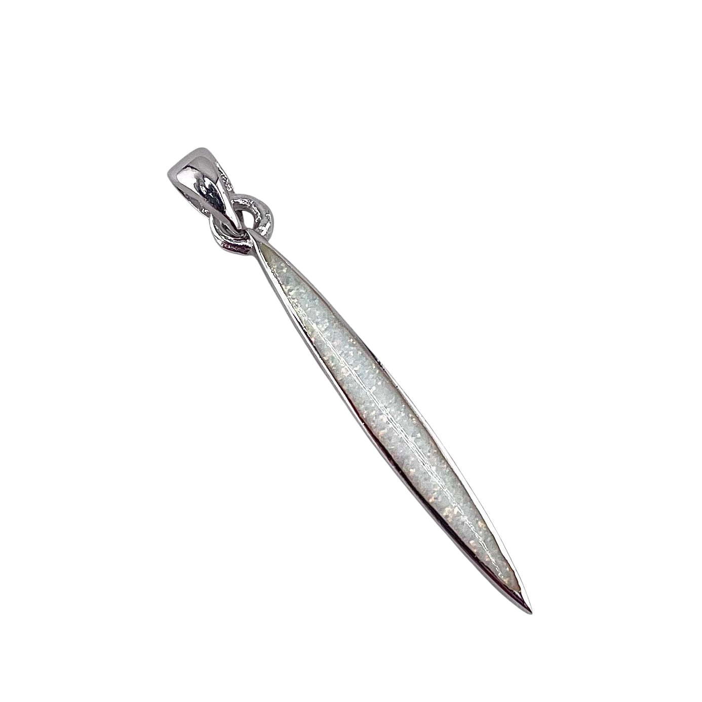 White Lab Opal Pointed Oval Pendant Sterling Silver