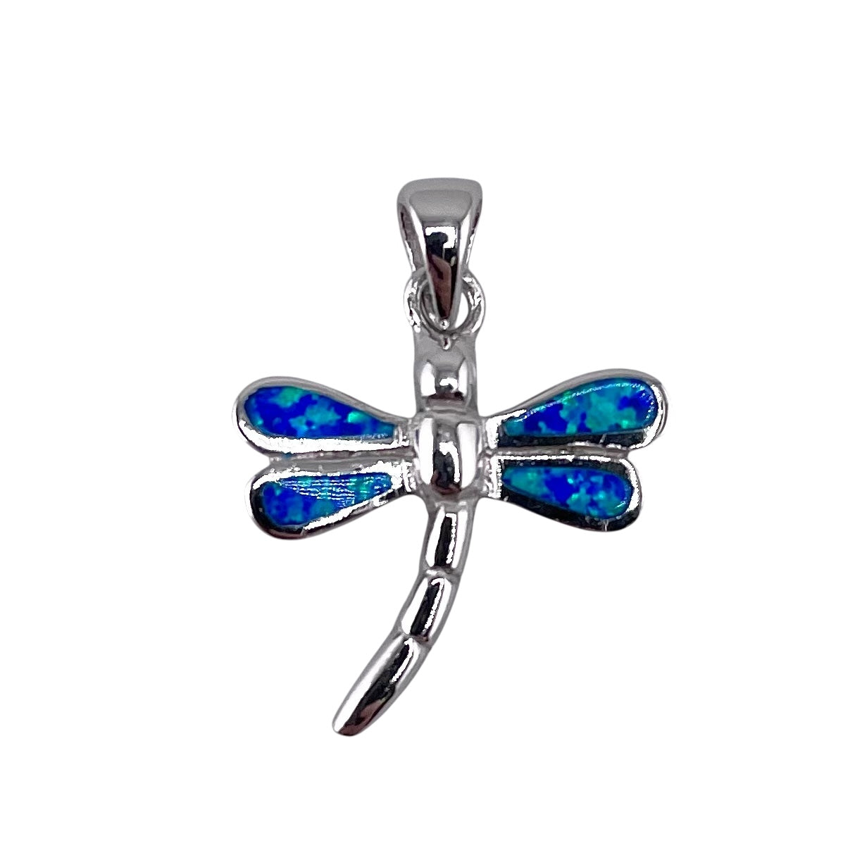 Blue Lab Opal Dragonfly Pendant Sterling Silver
