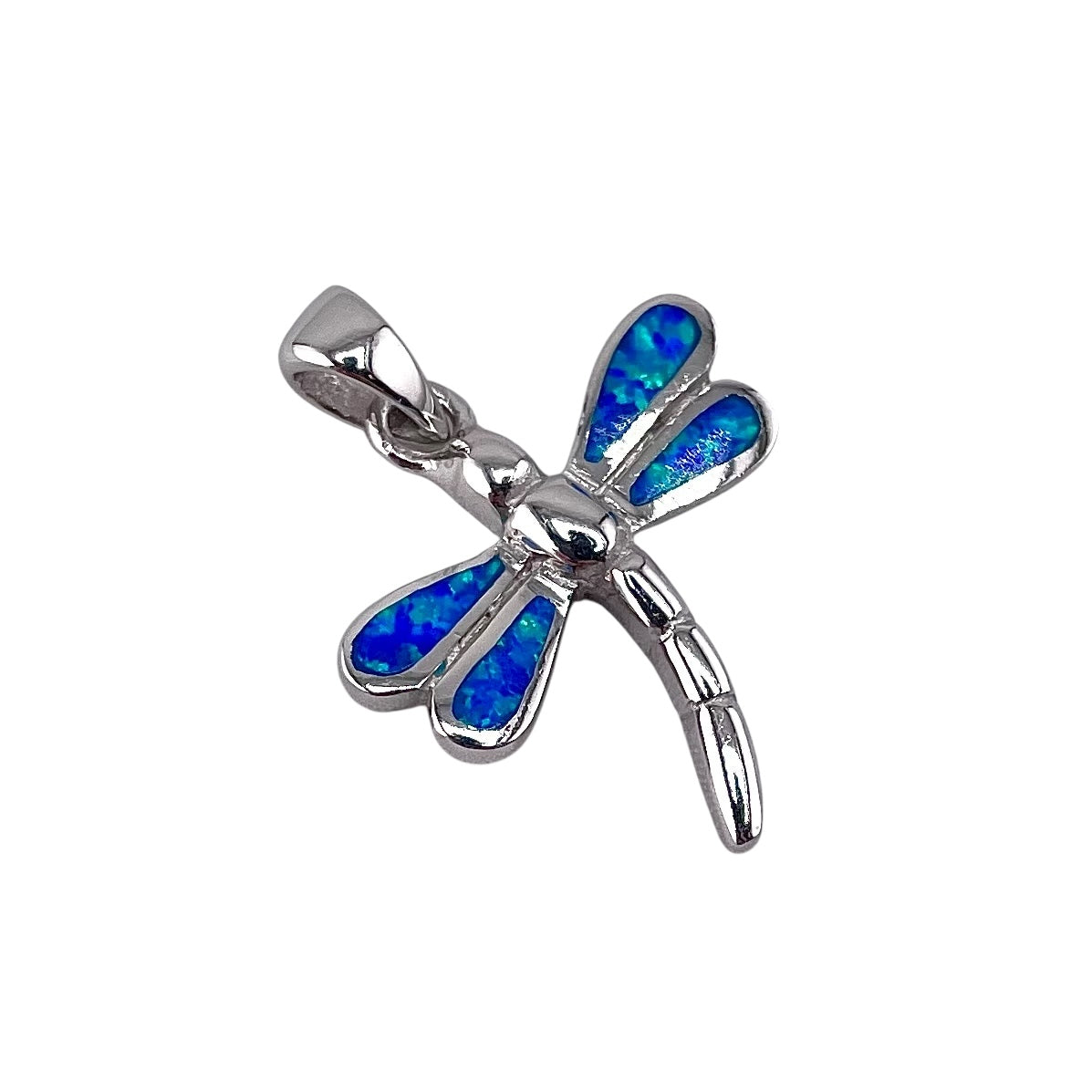 Blue Lab Opal Dragonfly Pendant Sterling Silver