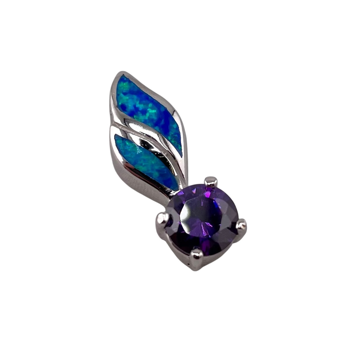Blue Lab Opal Round Amethyst Pendant Sterling Silver