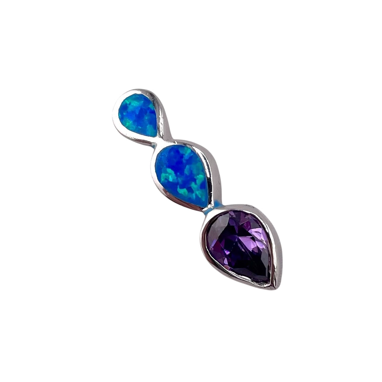 Blue Lab Opal Tear Drop Amethyst Pendant Sterling Silver