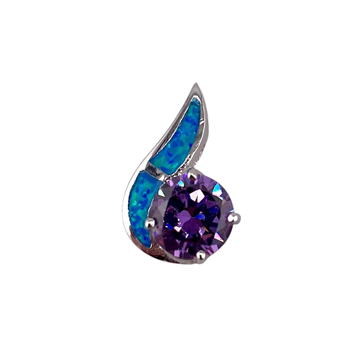 Blue Lab Opal Round Amethyst Pendant Sterling Silver