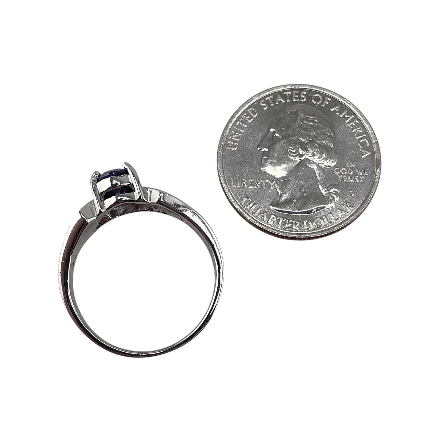 Blue Lab Opal Round Amethyst CZ Ring Sterling Silver
