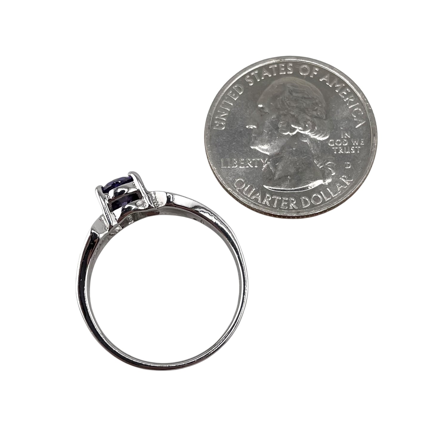 White Lab Opal Round Amethyst CZ Ring Sterling Silver